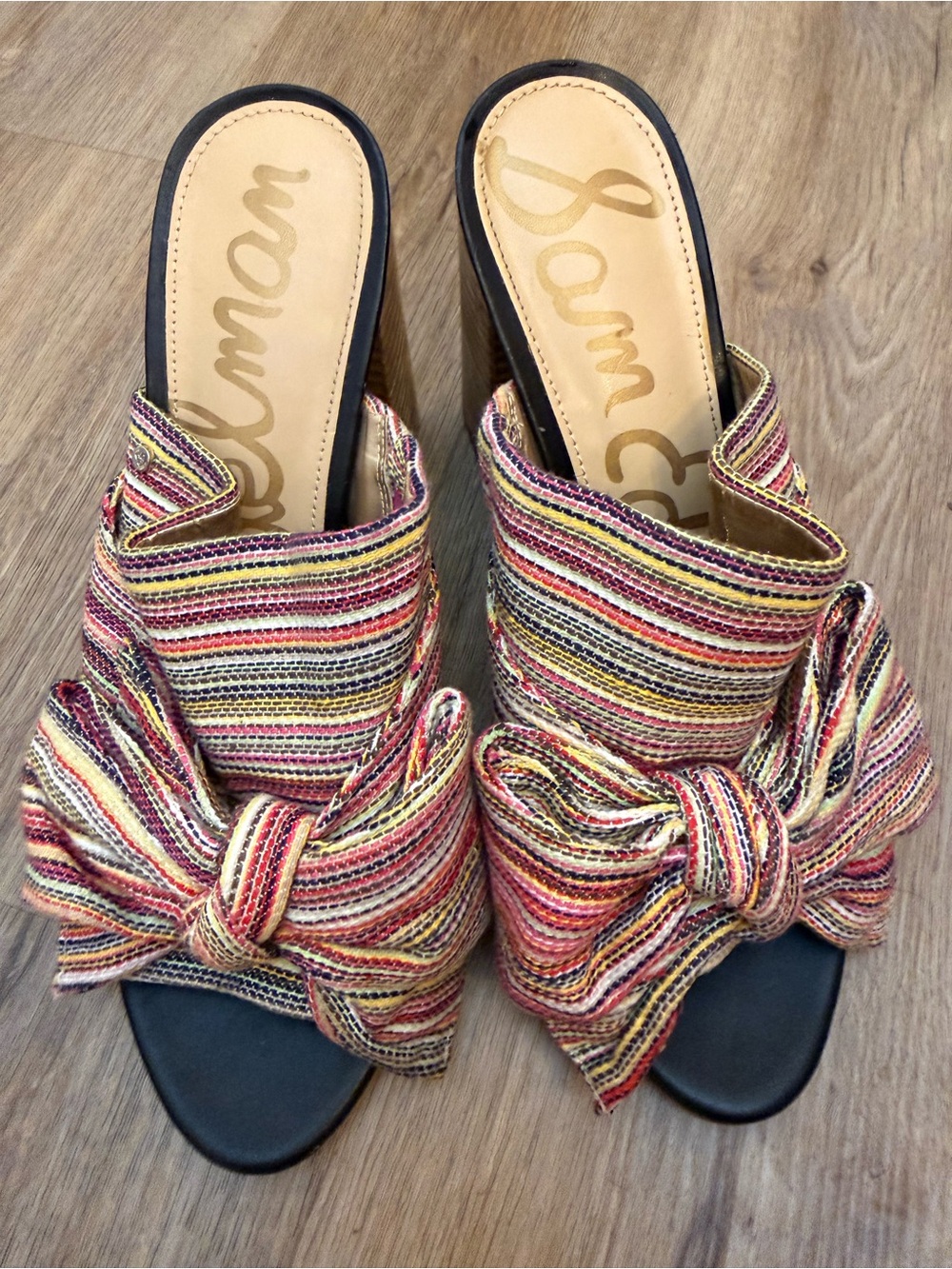 Sam Edelman Yumi Striped Bow Mule Block Heels Size 9